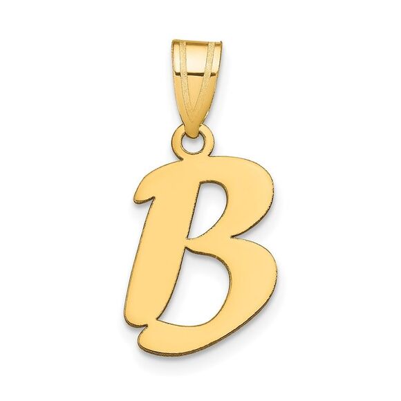 Kazi Luxury 14k Yellow Gold Polished Script Letter B Initial Pendant - Picture 1 of 3
